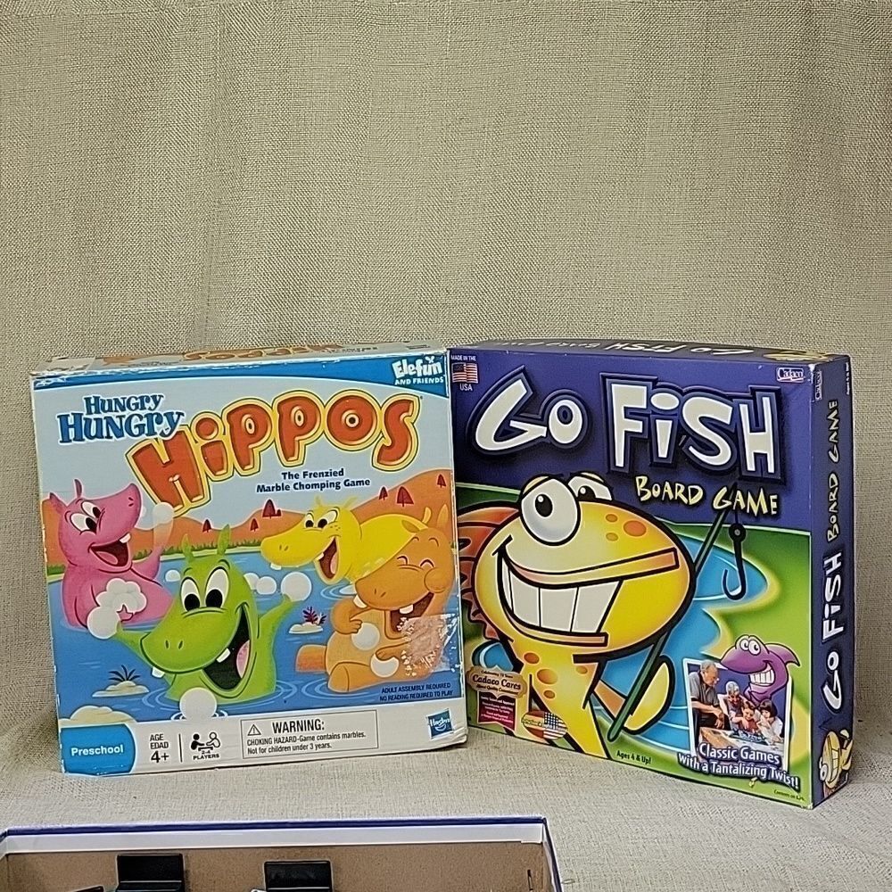 2 childrens games Hungry Hippos and Go Fish board game